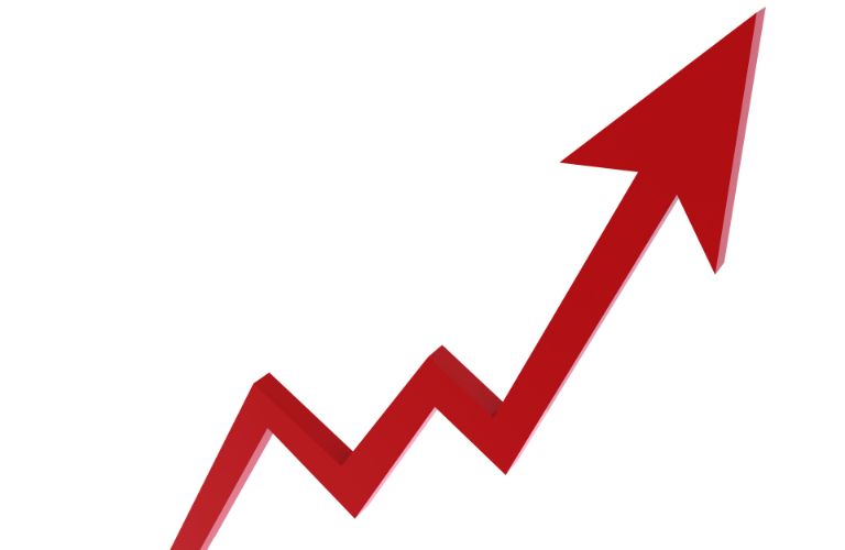 Red Upward Trending Arrow on White Background