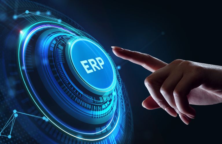 Hand Pushing Blue ERP Button