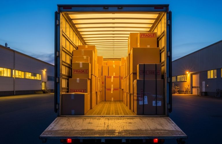 Fragile Cargo Stacked in the Back of a Truck