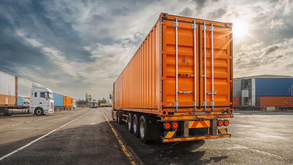 Orange Semi Truck Trailer in Parking Lot