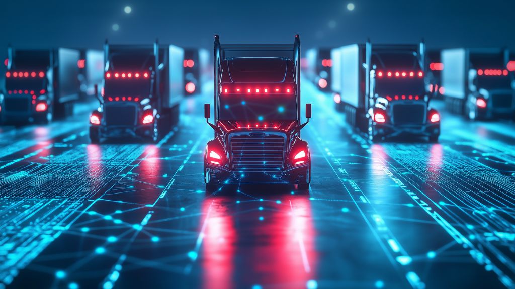 Graphic of Trucks on Computerized Background